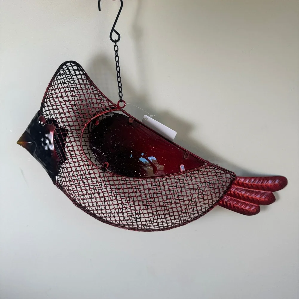 Evergreen Cardinal‎ Seed Bird Feeder Red Metal Mesh Hanging Garden Decor 2BF743